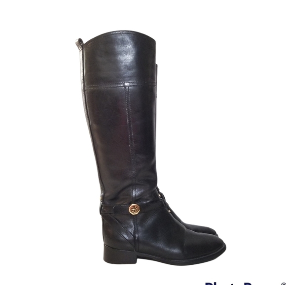 TORY BURCH Brita Tall Black Leather Riding Boots size 5.5 - Picture 2 of 16